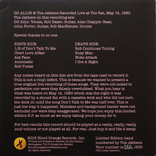 Load image into Gallery viewer, GG Allin &amp; The Jabbers - Live at the Rat FYBS
